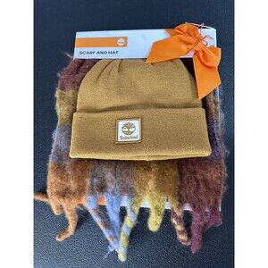 Timberland Womens Logo Detail Multi-Check Scarf & Beanie Box Set Size OS